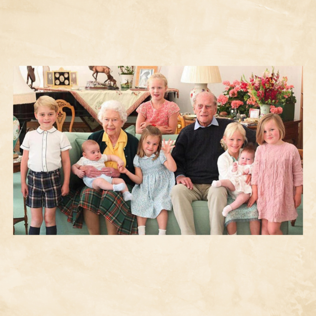 Queen Elizabeth II with the great grand children.